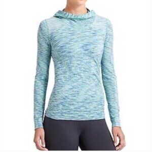 Athleta Radience Space Dye Green Blue Hooded Pullover long sleeve top. Large